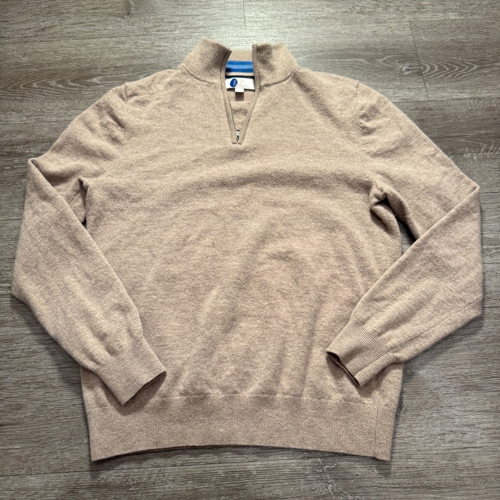 Boden Sweater Mens M Tan Beige Wool‎ Blend Quarter Zip Pullover Classic Preppy